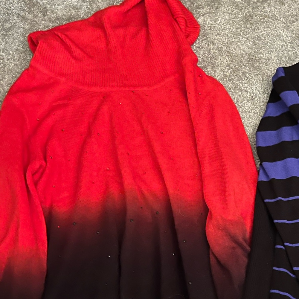 Notations Red to Black Ombré Cowl neck Sweater with gem detail Size L NWT